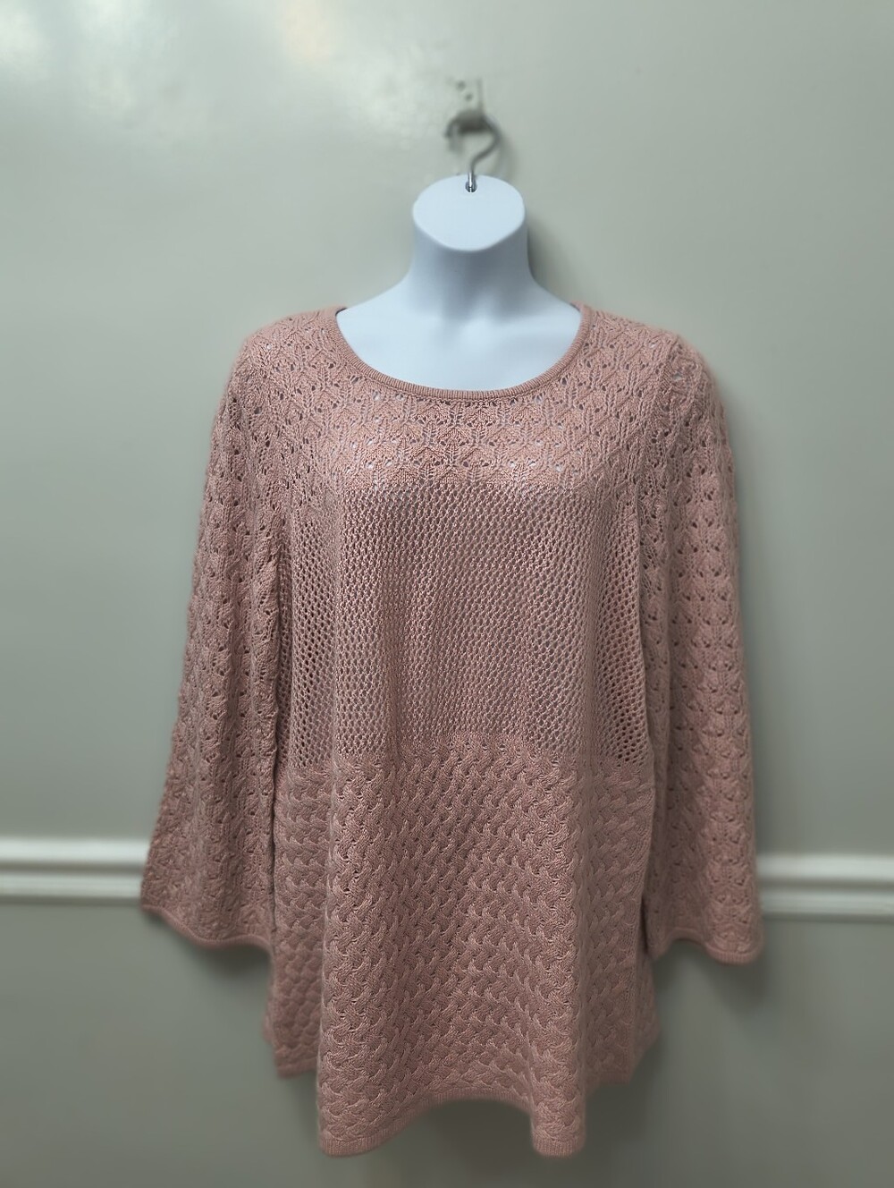 Ashley Stewart Pink Open-knit Crochet Pointelle Tunic Mixed Sweater Plus 18/20